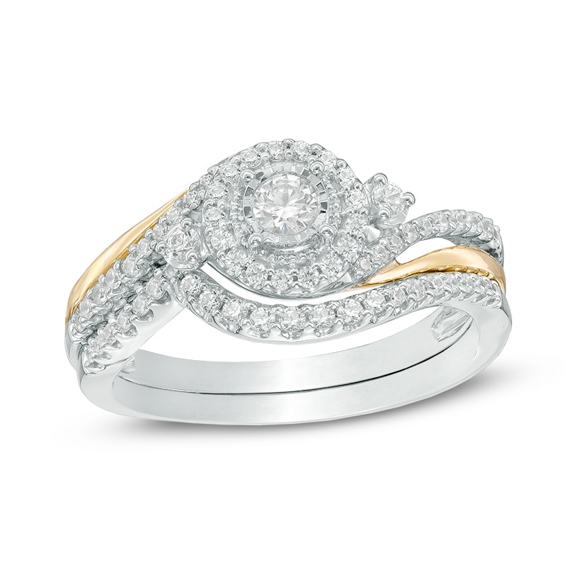 Main Image 1 of 3/8 CT. T.W. Diamond Swirl Frame Bridal Set in 10K Two-Tone Gold