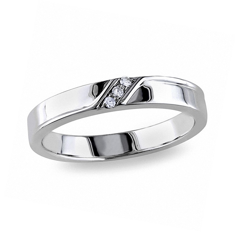 Main Image 1 of 1/20 CT. T.W. Diamond Three Stone Slant Band in Sterling Silver
