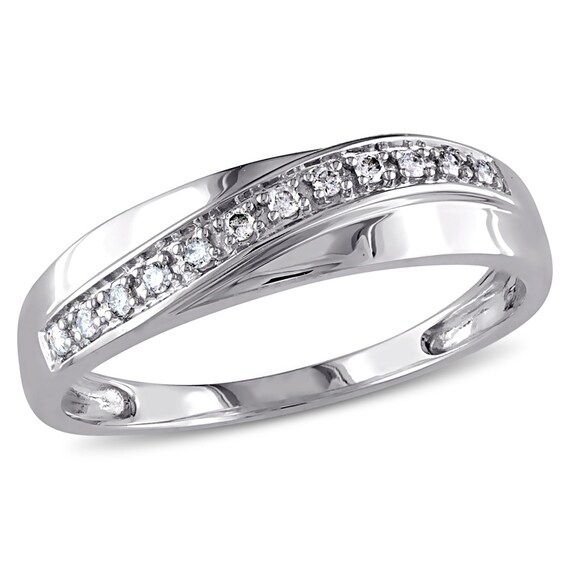 Men's 1/10 CT. T.W. Diamond Slant Band in 10K White Gold Men's 1/10 CT. T.W. Diamond Slant Band in 10K White Gold