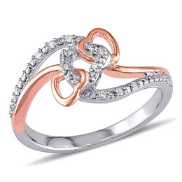 1/20 CT. T.W. Diamond Accent Triple Intertwined Heart Ring in Sterling Silver with Rose Rhodium Plating