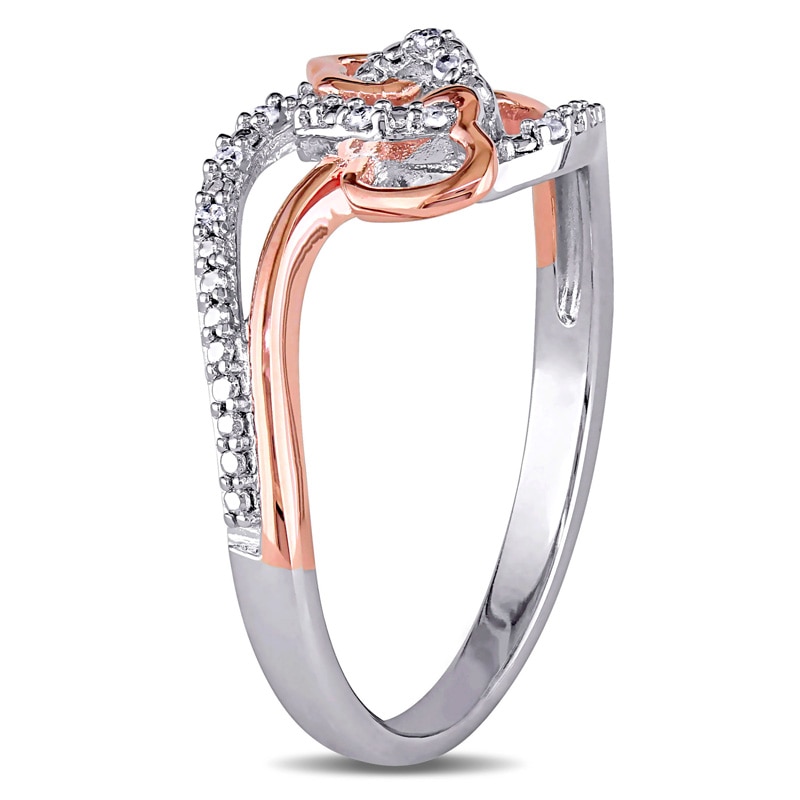 Main Image 2 of 1/20 CT. T.W. Diamond Accent Triple Intertwined Heart Ring in Sterling Silver with Rose Rhodium Plating