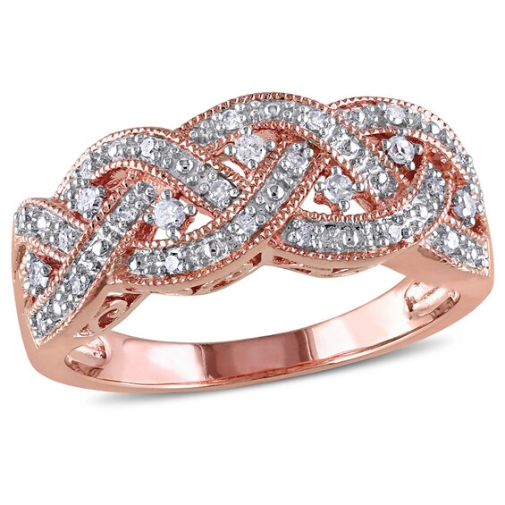 1/8 CT. T.W. Diamond Open Braid Ring in Sterling Silver with Rose Rhodium Plating 1/8 CT. T.W. Diamond Open Braid Ring in Sterling Silver with Rose Rhodium Plating