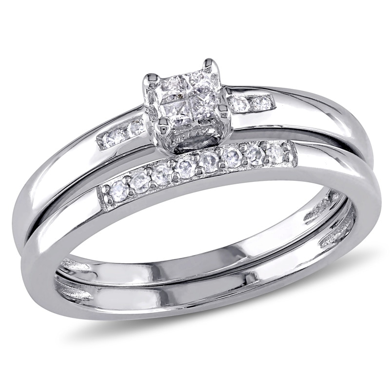 Main Image 1 of 1/6 CT. T.W. Quad Princess-Cut Diamond Bridal Set in Sterling Silver