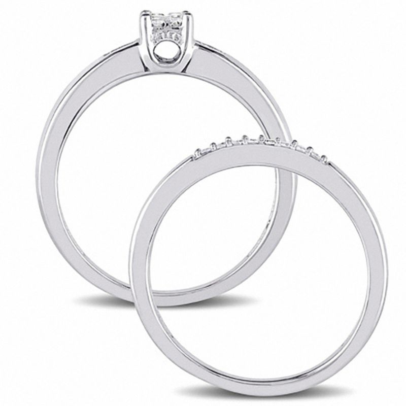 Main Image 3 of 1/6 CT. T.W. Quad Princess-Cut Diamond Bridal Set in Sterling Silver