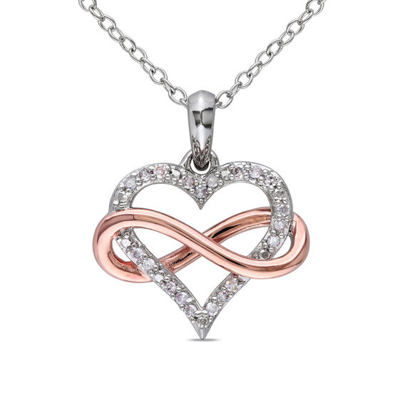 1/10 CT. T.w. Diamond Sideways Infinity Heart Pendant in Sterling Silver with Rose Rhodium Plating