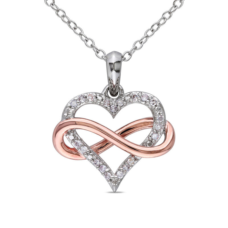 Main Image 1 of 1/10 CT. T.W. Diamond Sideways Infinity Heart Pendant in Sterling Silver with Rose Rhodium Plating