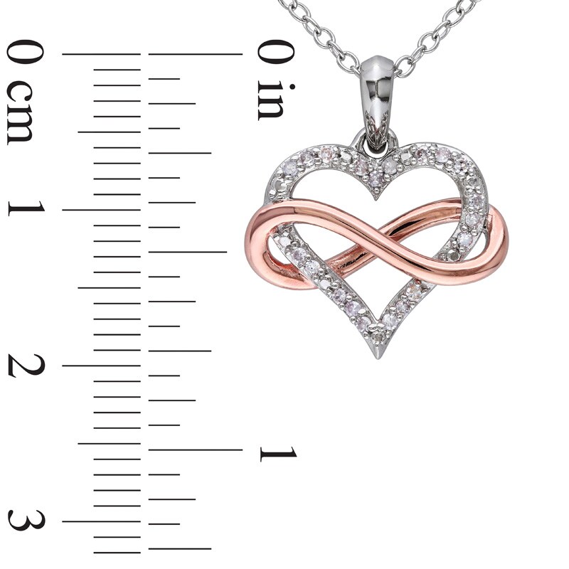 Main Image 3 of 1/10 CT. T.W. Diamond Sideways Infinity Heart Pendant in Sterling Silver with Rose Rhodium Plating