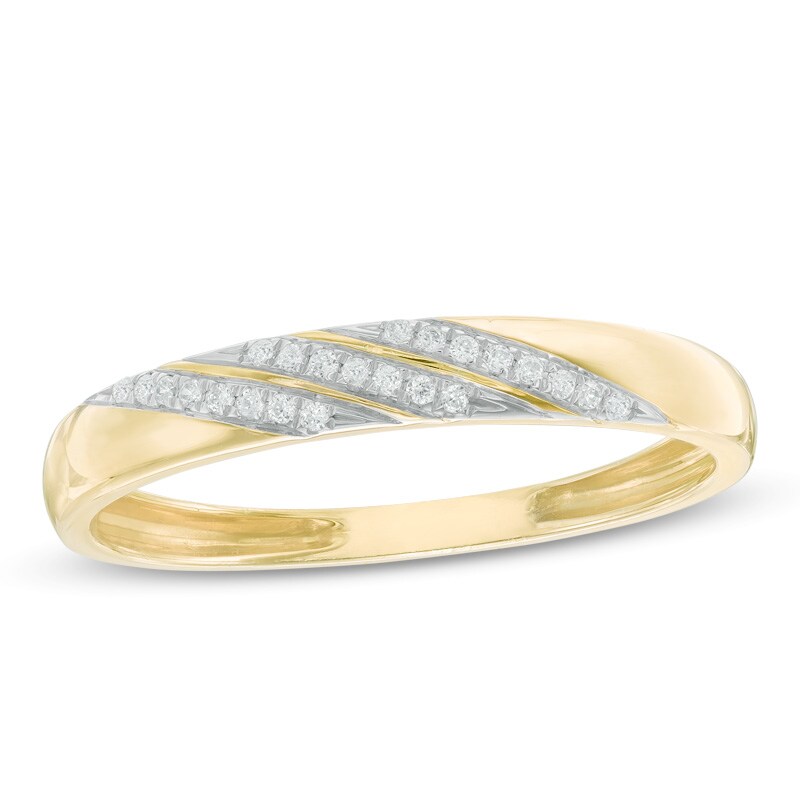 Main Image 1 of 1/20 CT. T.W. Diamond Accent Slant Wedding Band in 10K Gold