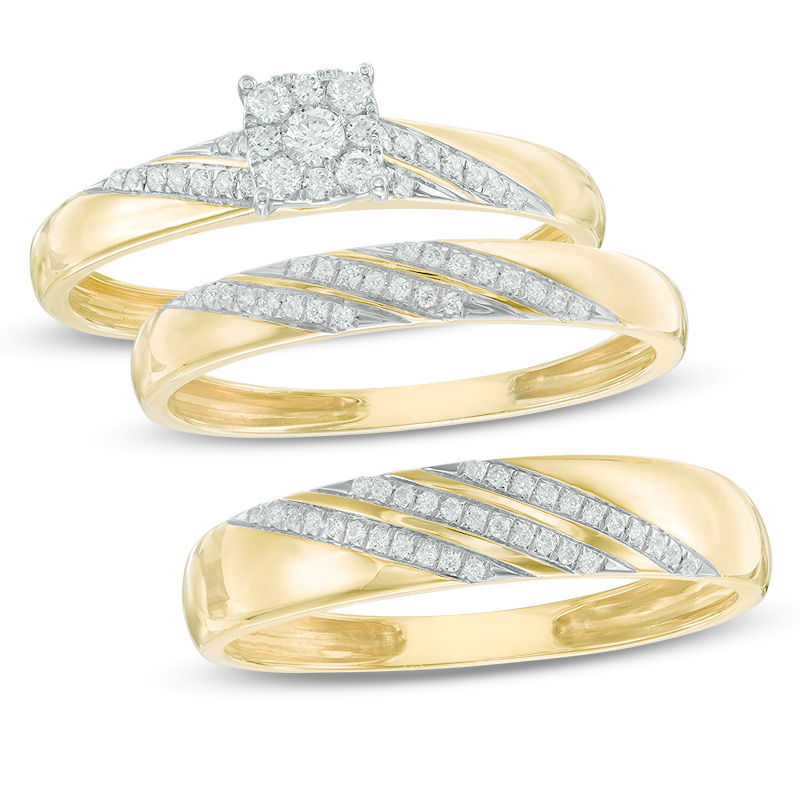 Main Image 3 of 1/20 CT. T.W. Diamond Accent Slant Wedding Band in 10K Gold
