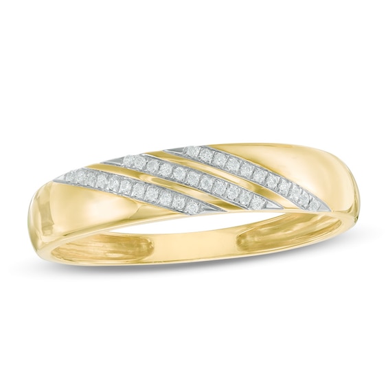 Men's Diamond Accent Comfort Fit Slant Wedding Band in 10K Gold