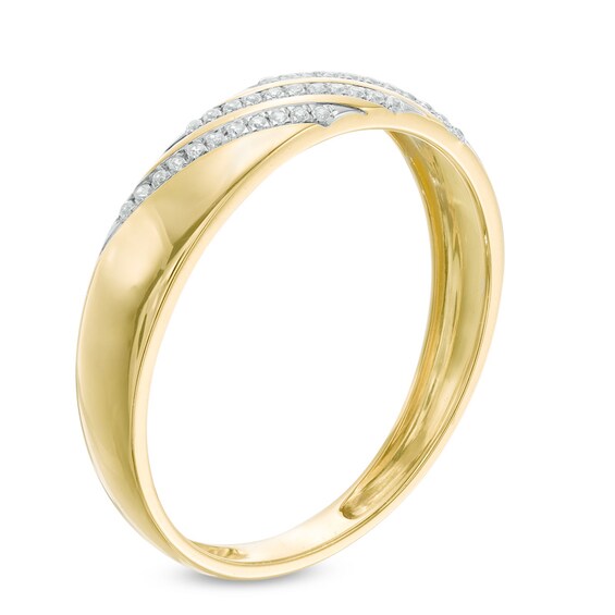 Diamond Accent Comfort Fit Slant Wedding Band in 10K Gold
