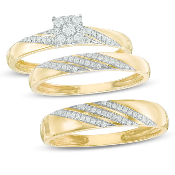Diamond Accent Comfort Fit Slant Wedding Band in 10K Gold