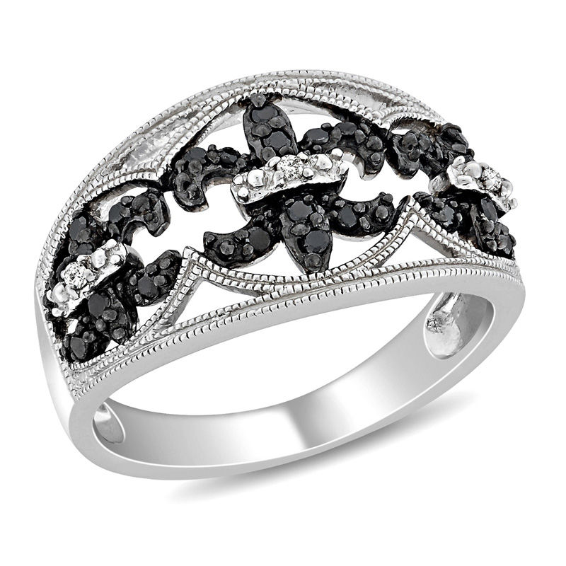 1/4 CT. T.W. Enhanced Black and White Diamond Vintage-Style Fleur