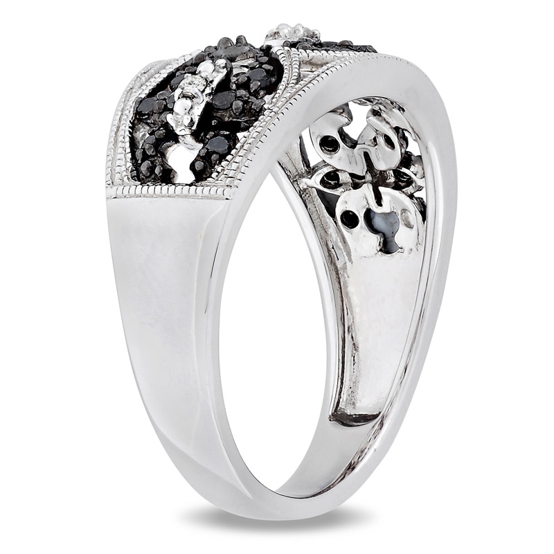 1/4 CT. T.W. Enhanced Black and White Diamond Vintage-Style Fleur-de-Lis Ring in Sterling Silver