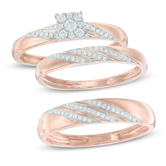 Men's Diamond Accent Comfort Fit Slant Wedding Band in 10K Rose Gold
