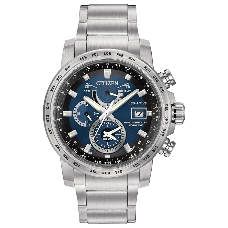 Men's Citizen Eco-Drive® World Time A-T Watch with Navy Blue Dial (Model: AT9070-51L)