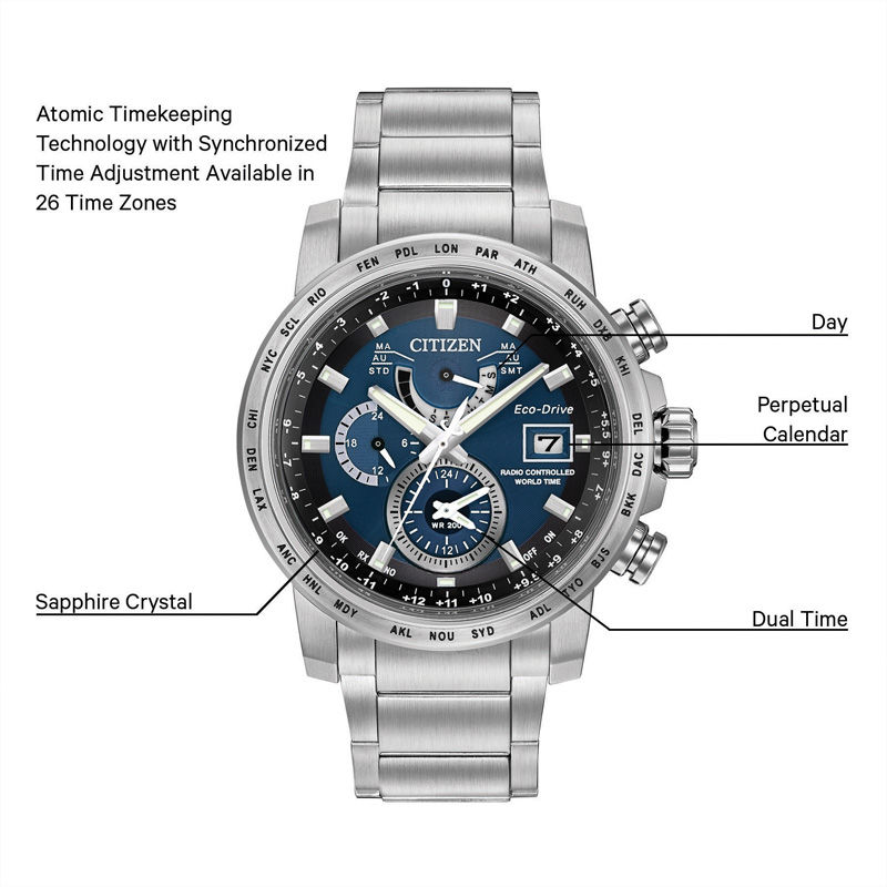 Men's Citizen Eco-Drive® World Time A-T Watch with Navy Blue Dial (Model: AT9070-51L)