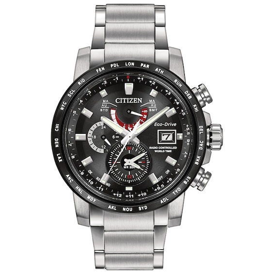 Men's Citizen Eco-DriveÂ® World Time A-T Watch with Black Dial (Model: At9071-58E)