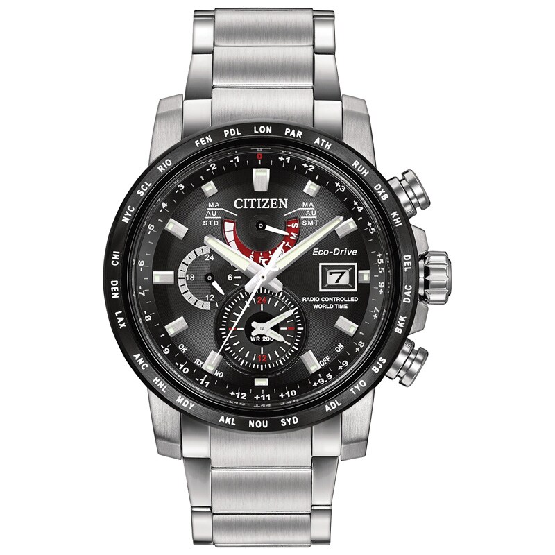 Main Image 1 of Men's Citizen Eco-Drive® World Time A-T Watch with Black Dial (Model: AT9071-58E)