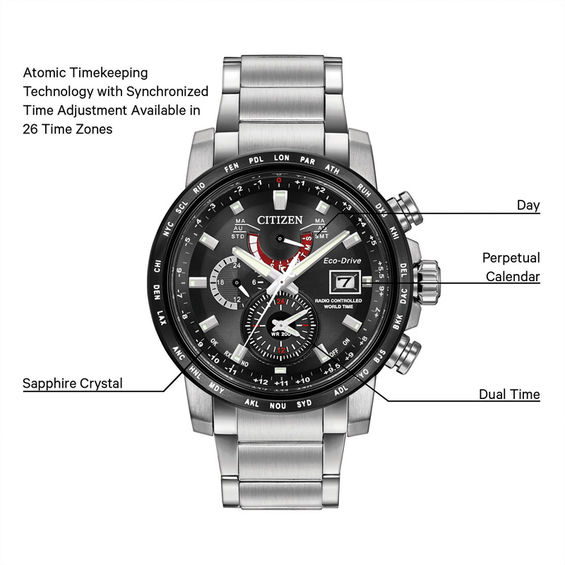 Men's Citizen Eco-DriveÂ® World Time A-T Watch with Black Dial (Model: At9071-58E)