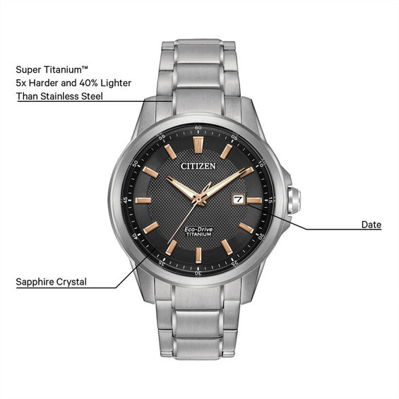Men's Citizen Eco-DriveÂ® Titanium Watch with Black Dial (Model: Aw1490-50E)