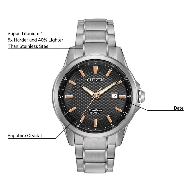 Main Image 2 of Men's Citizen Eco-Drive® Titanium Watch with Black Dial (Model: AW1490-50E)