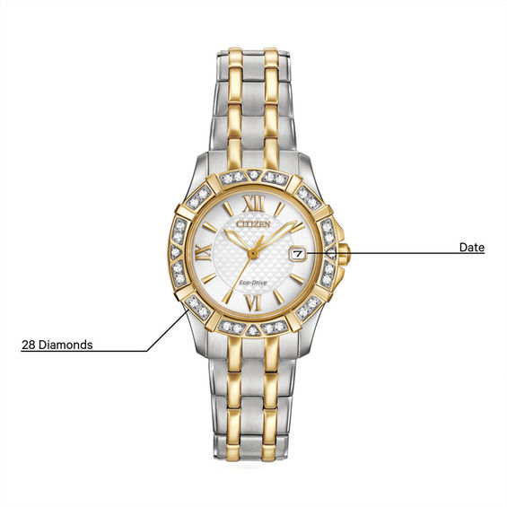 Ladies' Citizen Eco-DriveÂ® Diamond Accent Two-Tone Watch with White Dial (Model: Ew2364-50A)