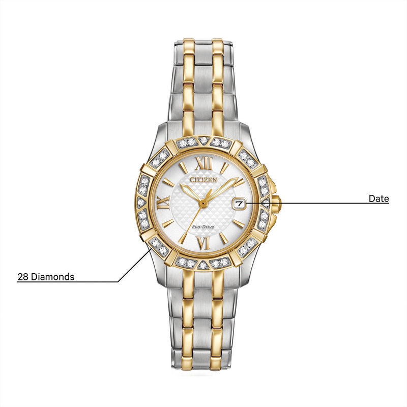 Main Image 2 of Ladies' Citizen Eco-Drive® Diamond Accent Two-Tone Watch with White Dial (Model: EW2364-50A)