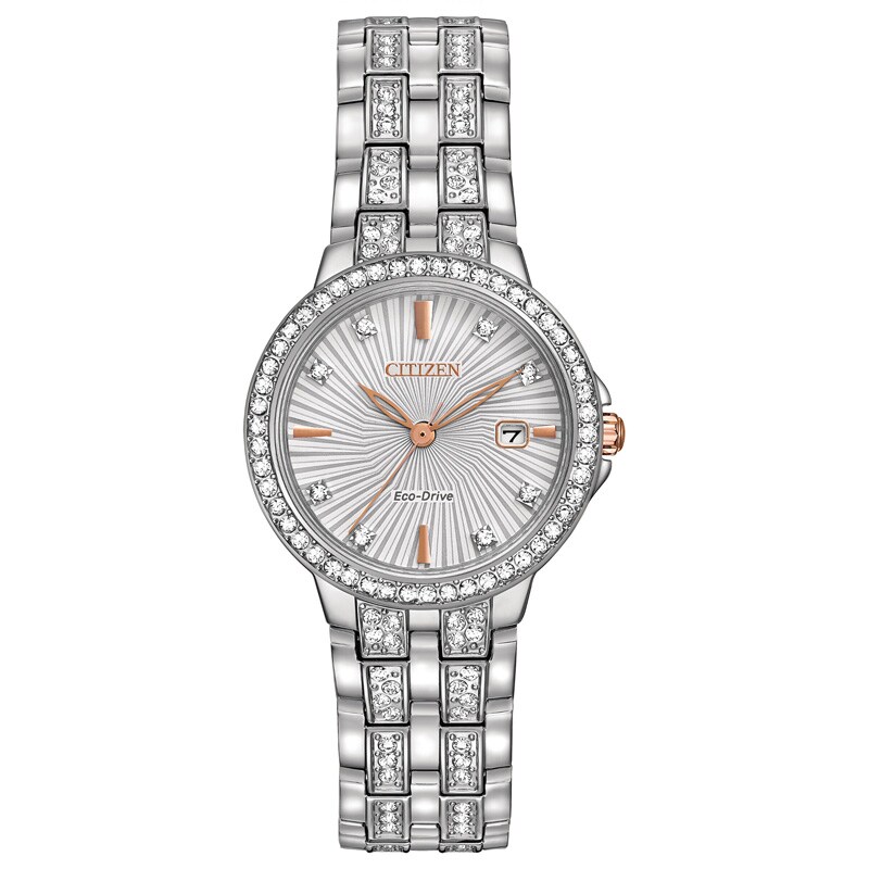 Ladies' Citizen Eco-Drive® Silhouette Crystal Watch with Silver-Tone Dial (Model: EW2340-58A)