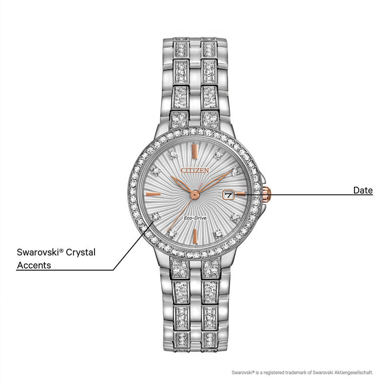 Ladies' Citizen Eco-Drive® Silhouette Crystal Watch with Silver-Tone Dial (Model: EW2340-58A)