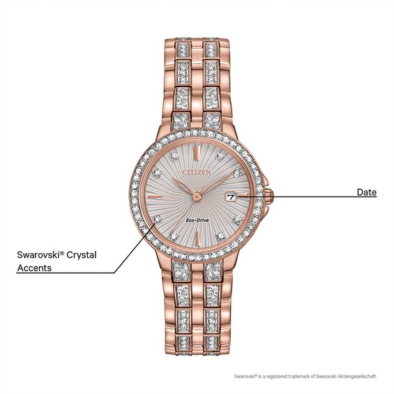 Ladies' Citizen Eco-DriveÂ® Silhouette Crystal Rose-Tone Watch with Silver-Tone Dial (Model: Ew2348-56A)