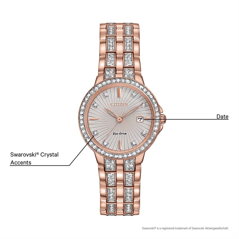 Main Image 2 of Ladies' Citizen Eco-Drive® Silhouette Crystal Rose-Tone Watch with Silver-Tone Dial (Model: EW2348-56A)