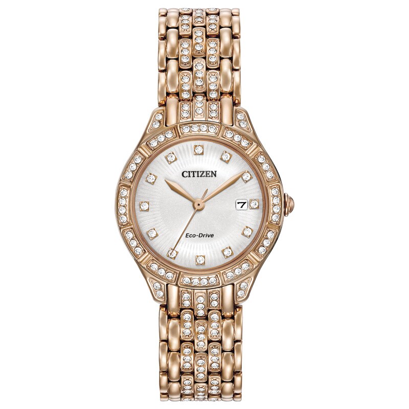 Main Image 1 of Ladies' Citizen Eco-Drive® Silhouette Crystal Rose-Tone Watch with White Dial (Model: EW2323-57A)
