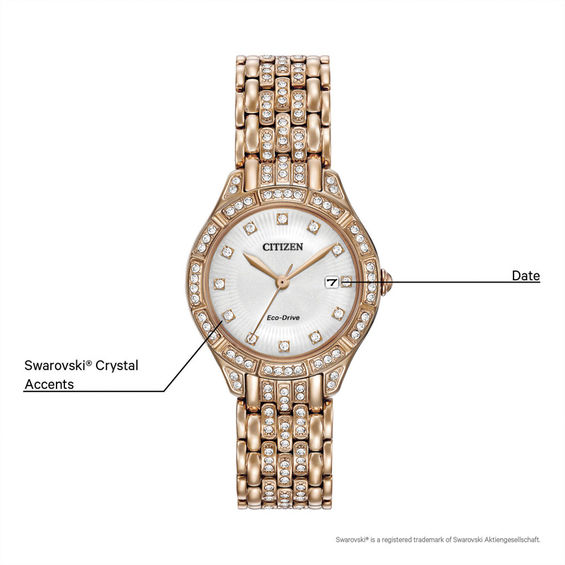 Ladies' Citizen Eco-DriveÂ® Silhouette Crystal Rose-Tone Watch with White Dial (Model: Ew2323-57A)