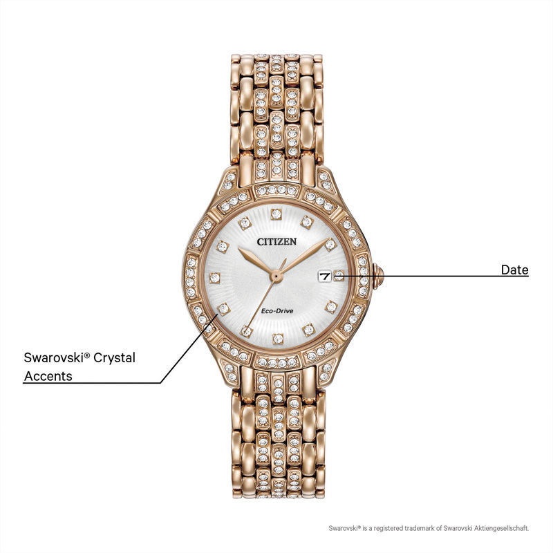 Main Image 2 of Ladies' Citizen Eco-Drive® Silhouette Crystal Rose-Tone Watch with White Dial (Model: EW2323-57A)