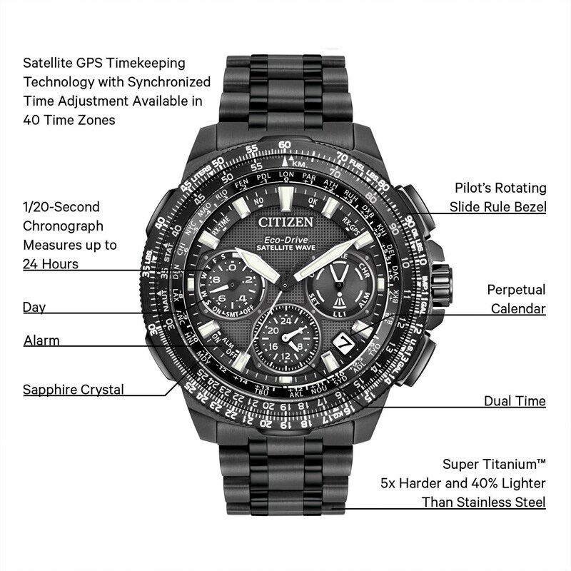 Main Image 2 of Men’s Citizen Eco-Drive® Promaster Navihawk Satellite Wave Chronograph Watch with Black Dial (Model: CC9025-85E)