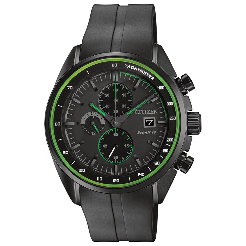 Main Image 1 of Men's Drive from Citizen Eco-Drive® Black IP Chronograph Strap Watch with Black Dial (Model: CA0595-11E)