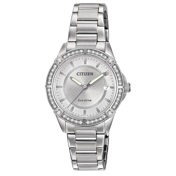 Ladies' Drive from Citizen Eco-DriveÂ® Crystal Accent Watch With Silver-Tone Dial (Model: Fe6060-51A)