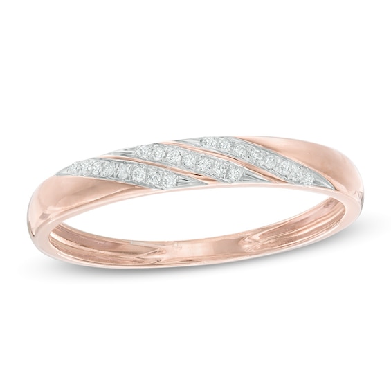 Diamond Accent Slant Wedding Band in 10K Rose Gold
