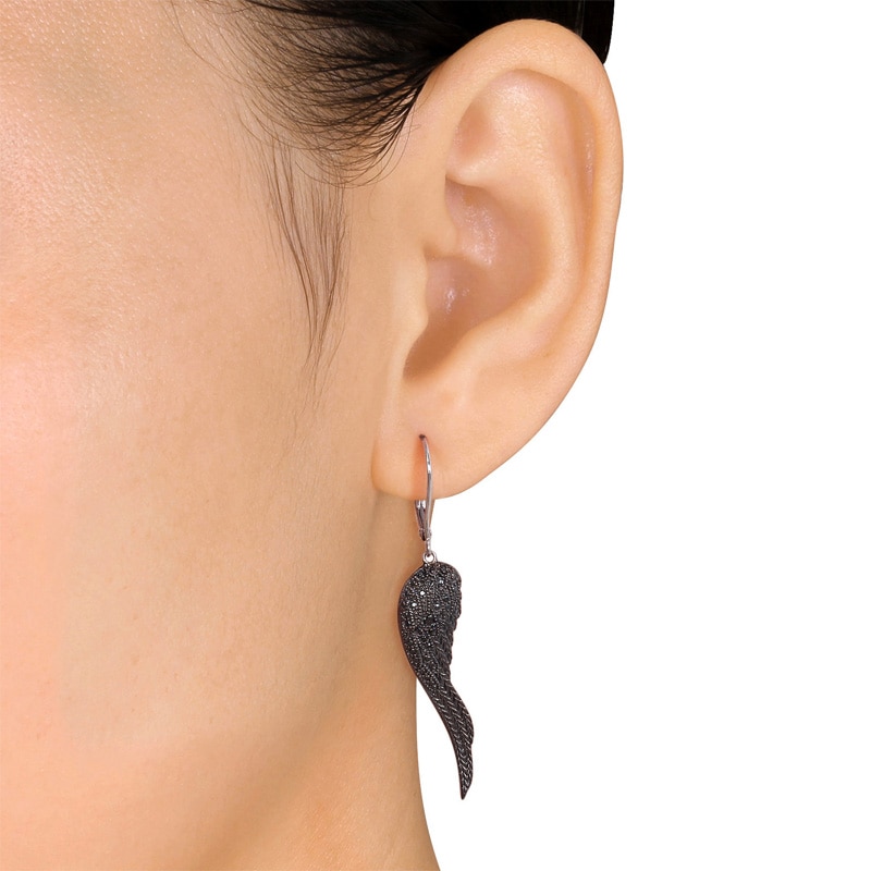 Main Image 2 of Black Diamond Accent Wing Earrings in Sterling Silver
