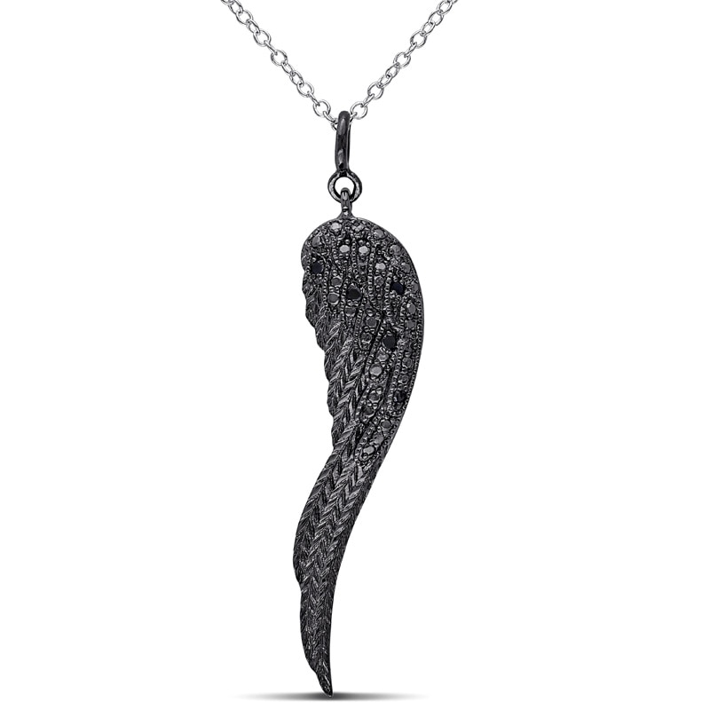 Main Image 1 of Black Diamond Accent Wing Pendant in Sterling Silver