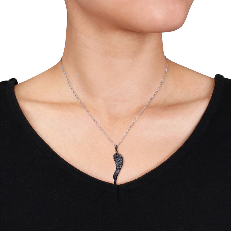Main Image 2 of Black Diamond Accent Wing Pendant in Sterling Silver