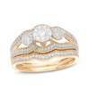Thumbnail Image 1 of 1/2 CT. T.W. Composite Diamond Three Stone Vintage-Style Bridal Set in 10K Gold