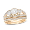 Thumbnail Image 0 of 1/2 CT. T.W. Composite Diamond Three Stone Vintage-Style Bridal Set in 10K Gold