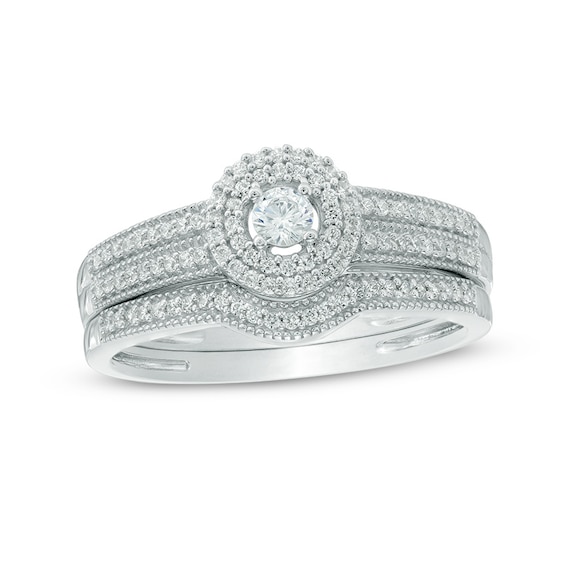 1/3 CT. T.w. Diamond Double Frame Bridal Set in 10K White Gold