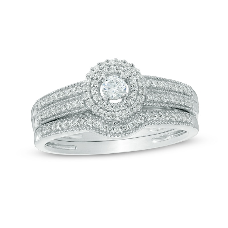 Main Image 1 of 1/3 CT. T.W. Diamond Double Frame Bridal Set in 10K White Gold