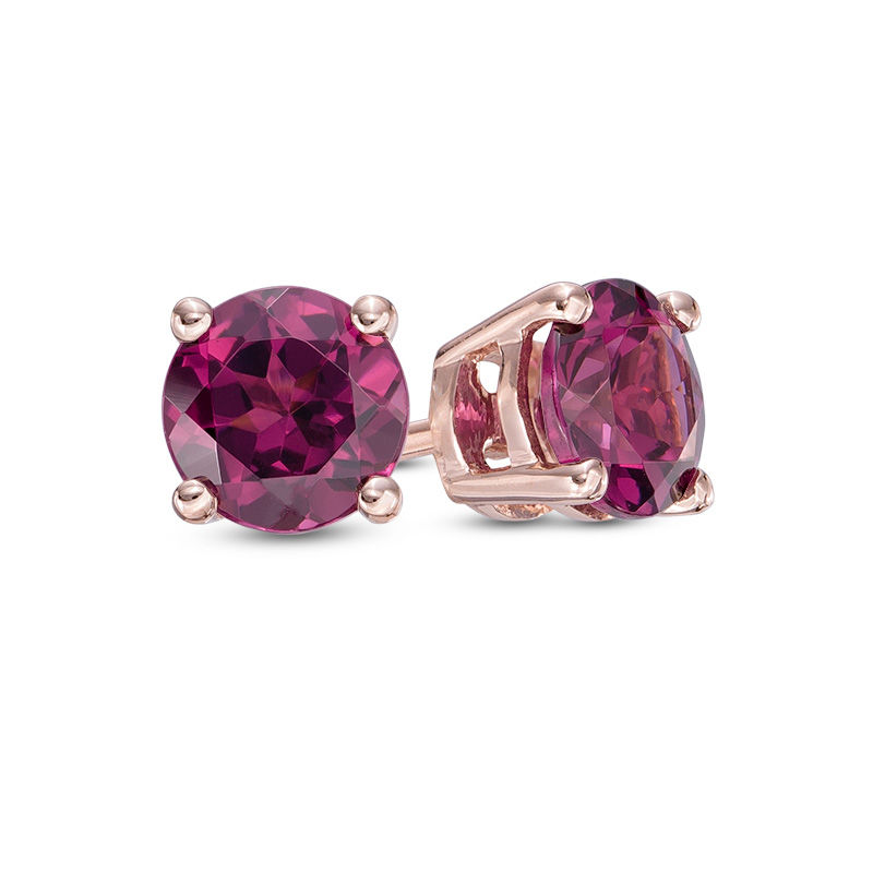 Main Image 1 of 5.0mm Rhodolite Garnet Solitaire Stud Earrings in 10K Rose Gold