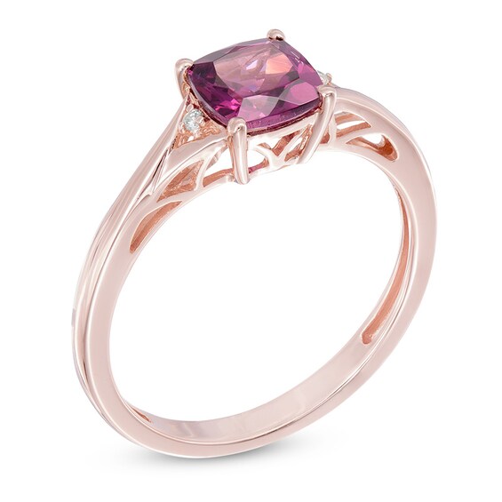 6.0mm Cushion-Cut Rhodolite Garnet and Diamond Accent Ring in 10K Rose Gold