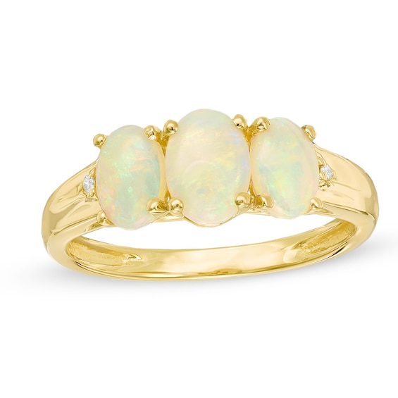 Oval Opal and Diamond Accent Three Stone Ring in 10K Gold