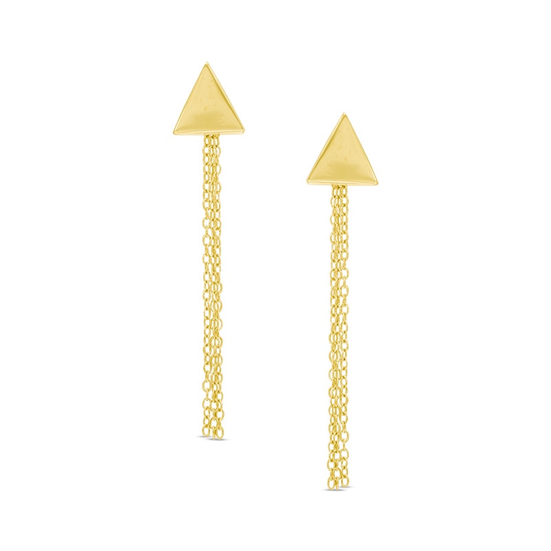 Main Image 1 of Triangle Stud Earrings with Chain Dangle in 10K Gold